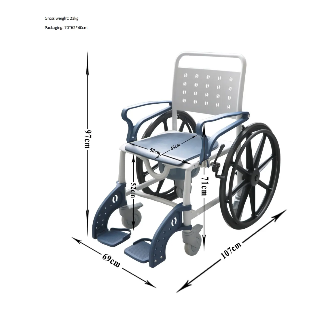 3-in-1 Commode Wheelchair Shower Chair with Brakes – Premium - Image 2