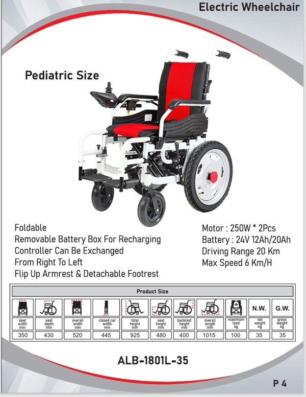 Wheelchair ; Pediatric Electric Wheelchair SKY-1801L-35 – Lightweight, Foldable Power Wheelchair for Kids - Image 2