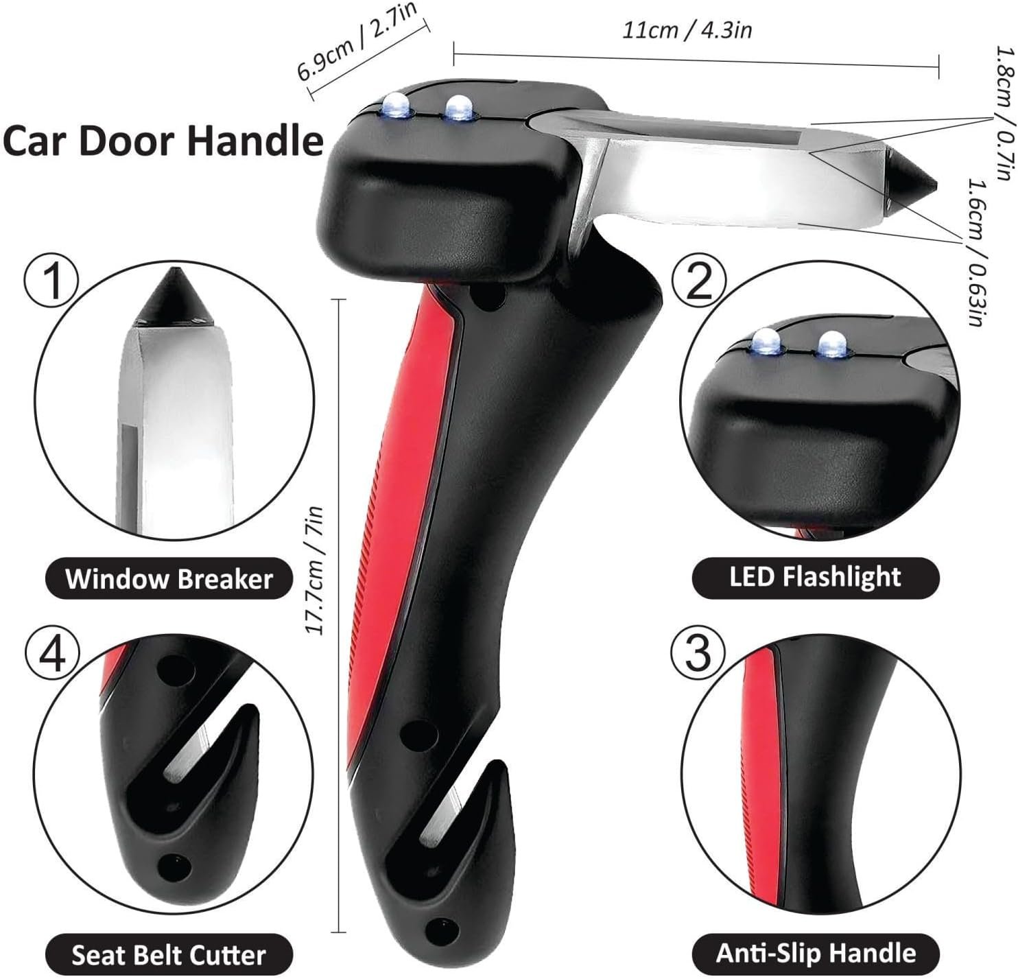 Car Assist Handle with Window Breaker, Seatbelt Cutter & LED Light - Image 3