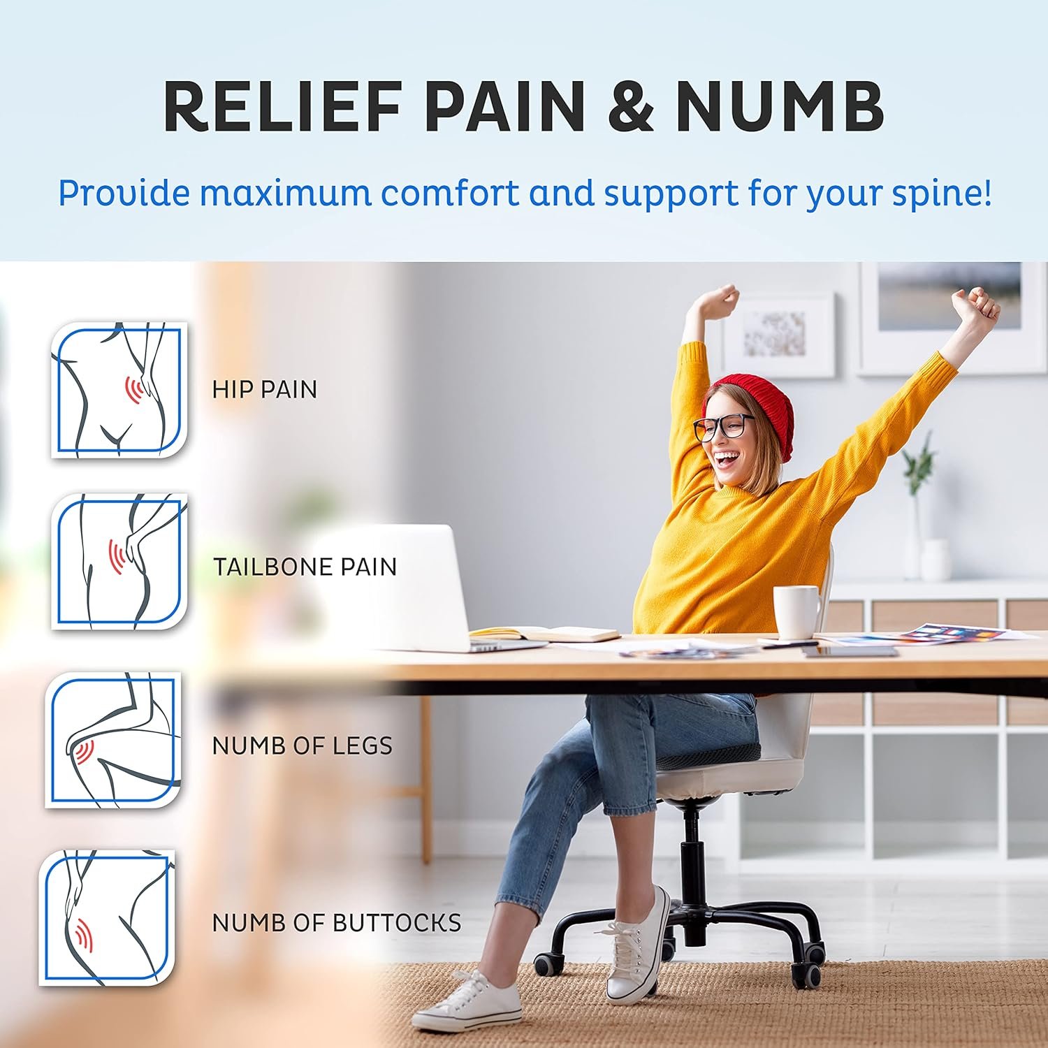 Gel Seat Cushion Square for Pressure Relief & Comfort - Image 3