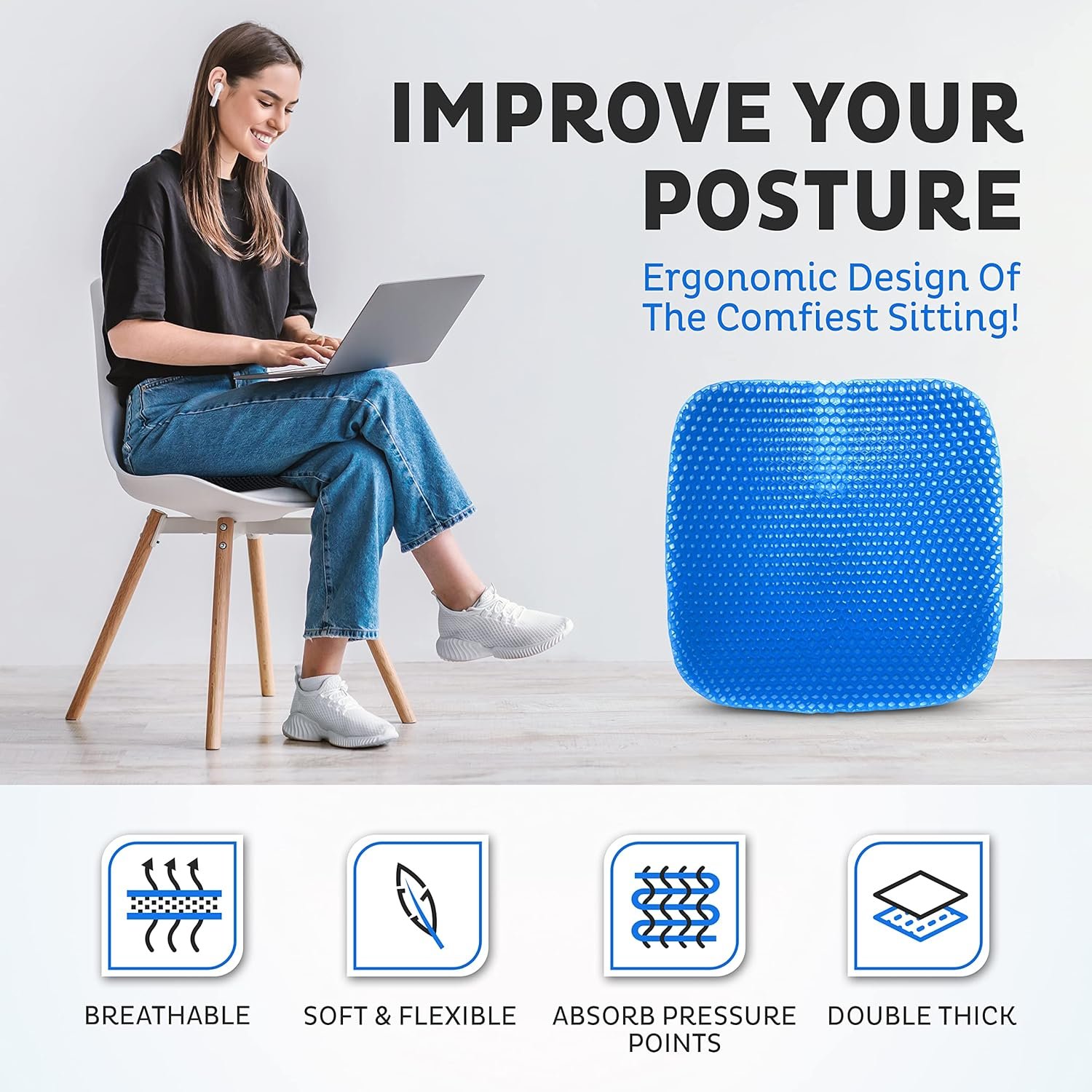 Gel Seat Cushion Square for Pressure Relief & Comfort - Image 2