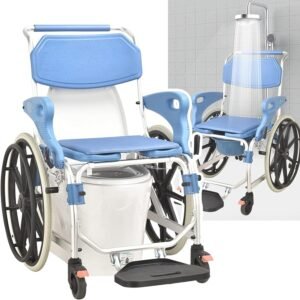 Commode Wheelchair 3-in-1 – Shower, Toilet & Mobility Chair (Anti-Rust, 150kg Capacity)