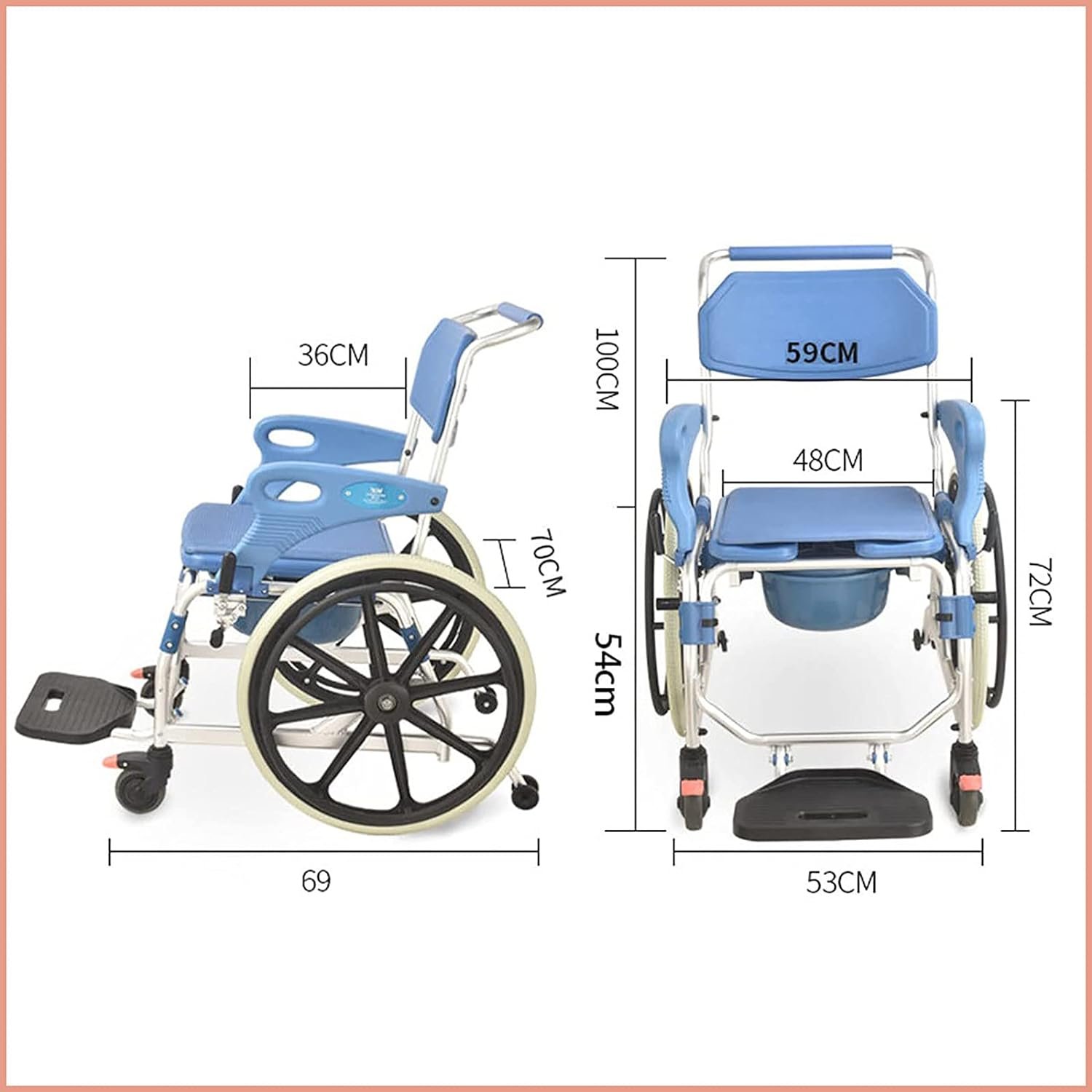 Commode Wheelchair 3-in-1 – Shower, Toilet & Mobility Chair (Anti-Rust, 150kg Capacity) - Image 3