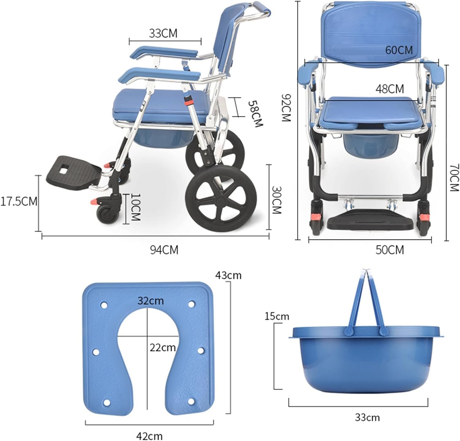 Commode Chair 4-in-1 Wheeled For shower - Image 3
